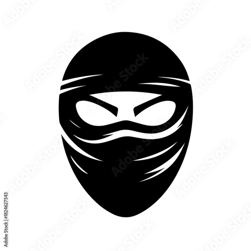Black & white vector silhouette of Ninja Mask on white background