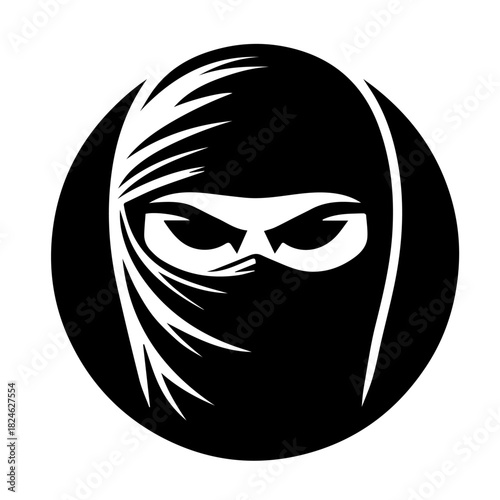 Black & white vector silhouette of Ninja Mask on white background