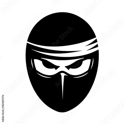 Black & white vector silhouette of Ninja Mask on white background