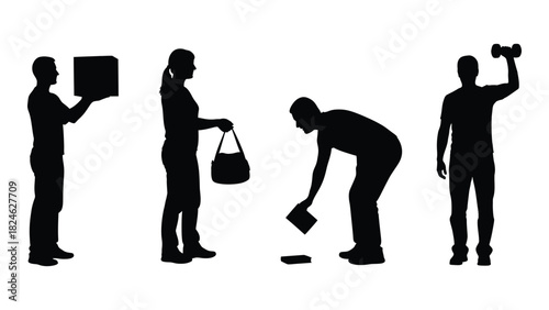 Human silhouettes performing various activities isolated on white background, Vector