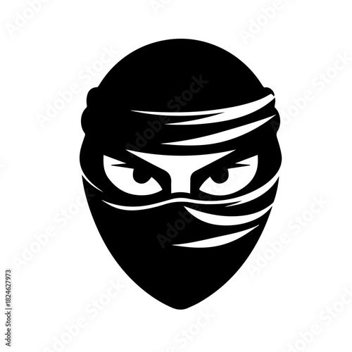 Black & white vector silhouette of Ninja Mask on white background