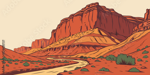 Capitol Reef red rock cliffs clean vector