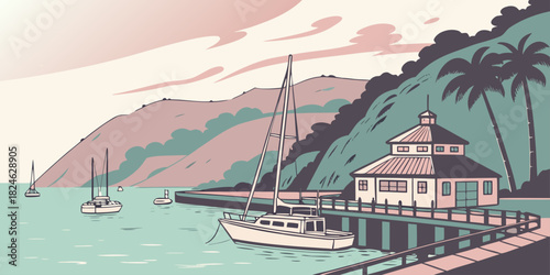 Catalina Island harbor pastel