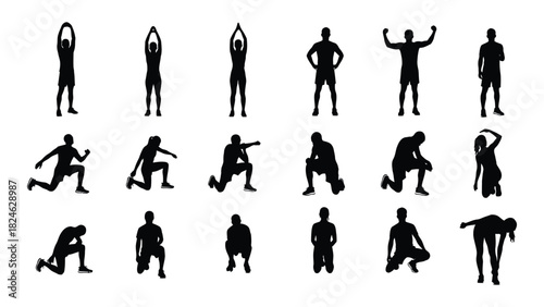Fitness exercise silhouettes isolated on white background, Vector