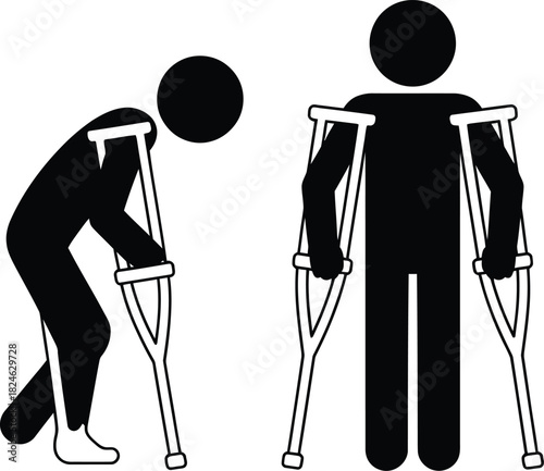 Two stick figures using crutches for support and mobility aid.