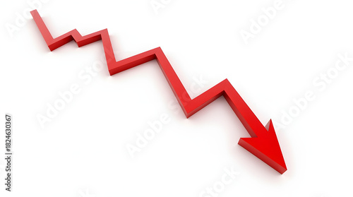 A bold red downward arrow creates a striking visual representing declining trends and negative growth.