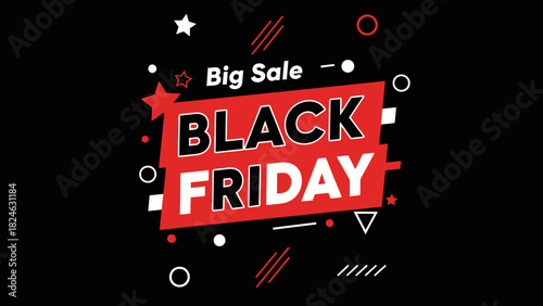 Modern promotional design for a major seasonal shopping event with abstract geometric elements on a dark background