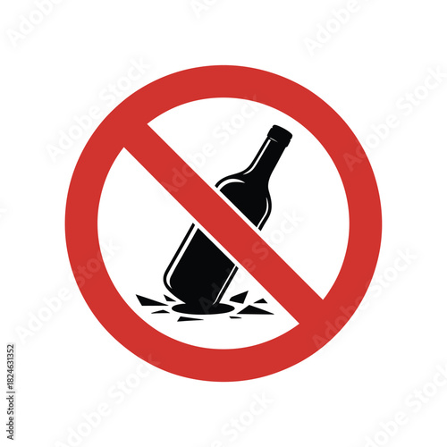 No alcohol allowed sign with broken bottle