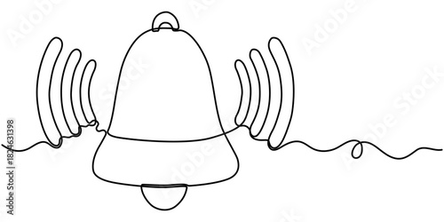 Linear background of bell One continuous line drawing of a bell. Vector illustration. Bell icon isolated Linear background of outline minimalist. 