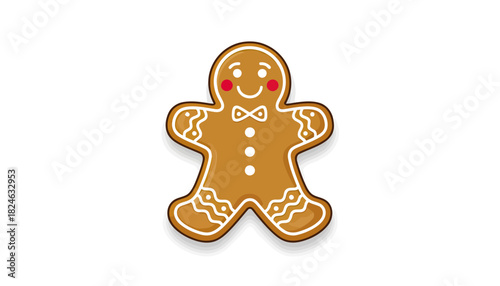Smiling gingerbread man cookie with icing details.