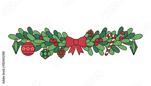Festive Greenery Garland with Red Bow Decor.