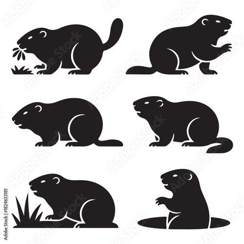 Cute Black Groundhog Mammal Silhouettes