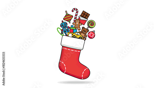 Festive Christmas Stocking Brimming with Gifts.