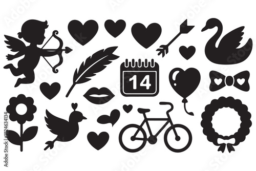 Black Valentine's Day Object Silhouettes