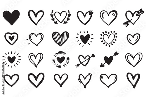 Black Hand Drawn Heart Doodle Collection