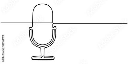 microphone continuous one line drawing, minimalist in outline illustration, in white background isolated. 