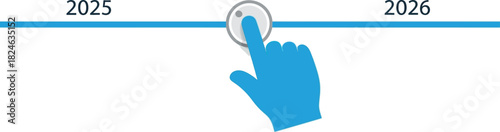 Vector Illustration of a hand cursor sliding a timeline with years 2025 and 2026, representing future planning and progress.