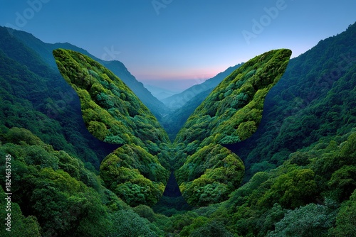 Butterfly Wings Shaped Forest Landscape at Dusk