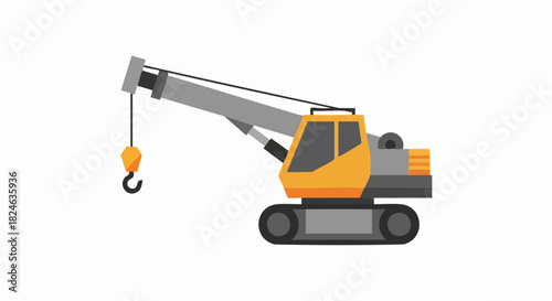 Illustration of a Yellow and Gray Mobile Crane with Hook.