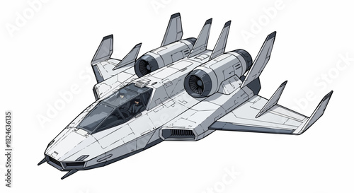 Futuristic Fighter Jet Design with Twin Engines and Angular Wings.