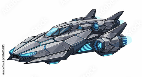 Futuristic Spaceship with Intricate Design and Glowing Blue Engines.
