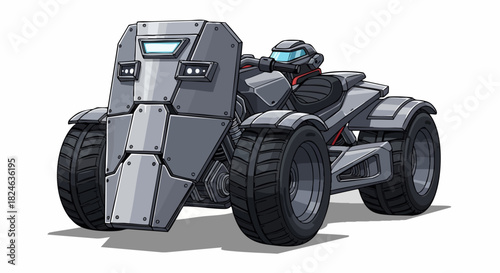 Futuristic Armored All-Terrain Vehicle with Driver, Ready for Action.
