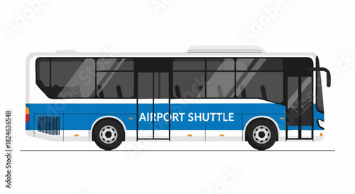 Airport Shuttle Bus Illustration with Blue and White Design.