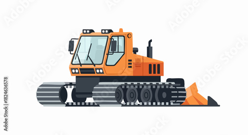 Orange Snow Groomer with Tracks and Front Blade.