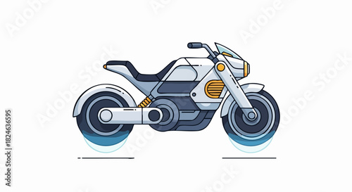 Futuristic electric motorcycle illustration with sleek modern design.