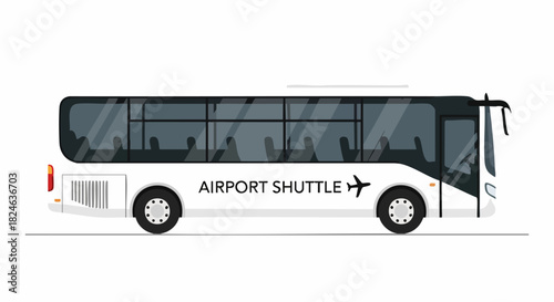White airport shuttle bus side view vector illustration.