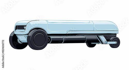 Futuristic Light Blue Delivery Vehicle with Black Wheels.