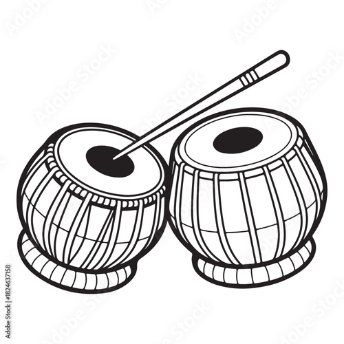 Indian Tabla Drums Line Art