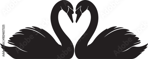 Two black swans forming a heart shape symbolizing love and romance beautifully silhouette