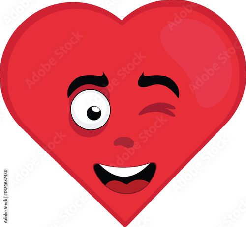 vector illustration emoticon character heart cartoon with a cheerful expression and winking eye