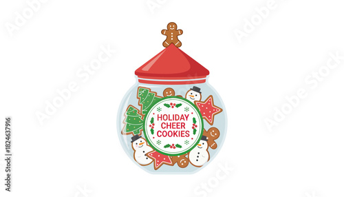 Holiday Themed Cookie Jar Filled With Assorted Cookies.
