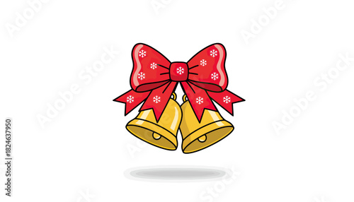 Golden Christmas Bells with Red Ribbon.