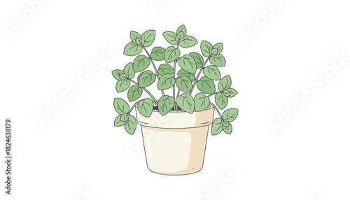 Cute potted houseplant illustration with leafy greenery.