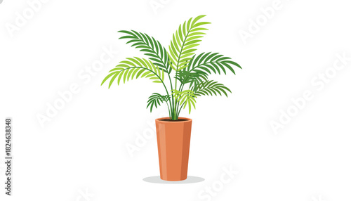 Lush potted palm with arching fronds illustration.