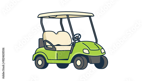 Green golf cart illustration with canopy roof.