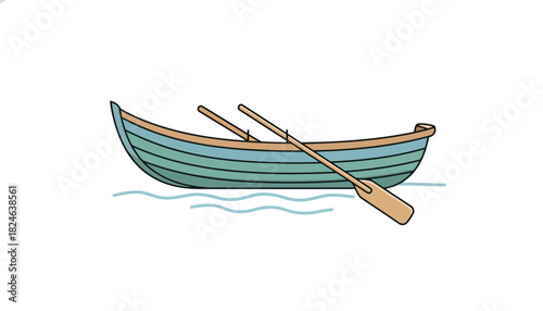 Small Rowboat with Oars on Calm Water.