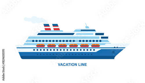 Large Luxury Vacation Cruise Ship on Blue Sea.