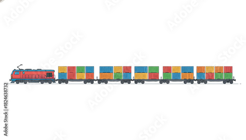 Colorful Freight Train with Intermodal Containers.