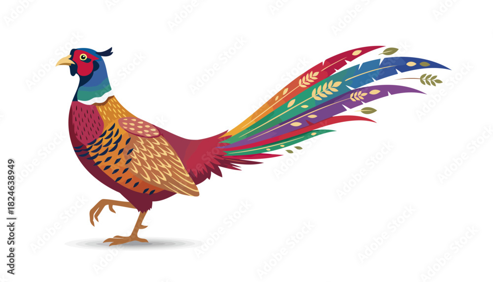 Fototapeta premium Colorful mythical phoenix with long rainbow tail.