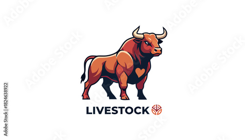 Powerful horned bull graphic livestock logo.