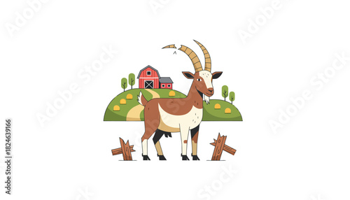 Cartoon Goat Illustration Standing with Horns.