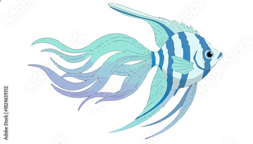 Colorful Tropical Angelfish Swimming Portrait Side View.