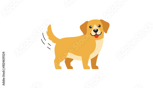 Cartoon Golden Retriever Dog Standing Front View.