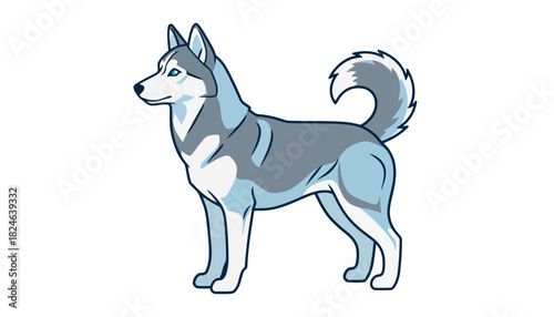 Illustrated blue husky dog standing sideways.