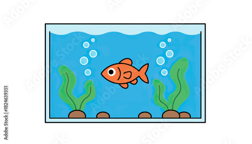 Orange fish swimming inside a colorful aquarium.