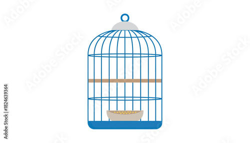 Bird in Blue Cage with Small Bird Inside.